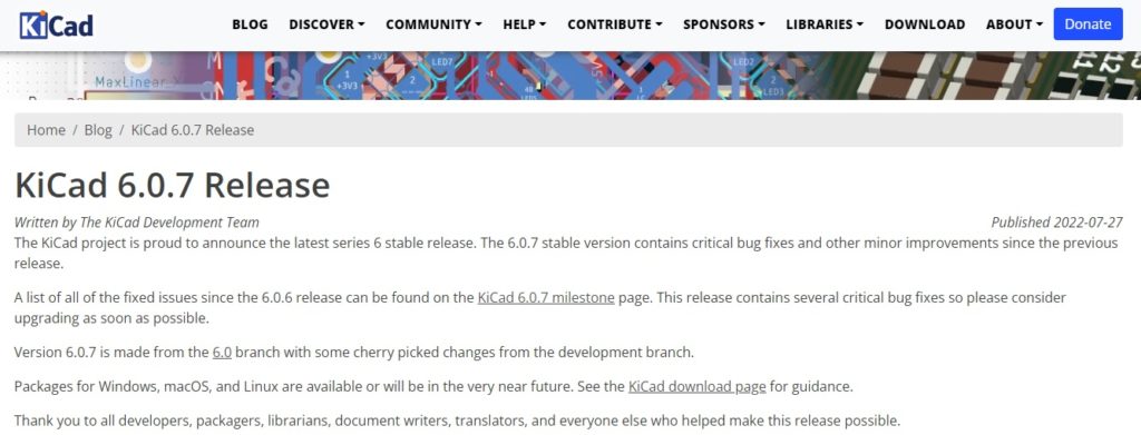 KiCAD Ver.6.0.7 リリース