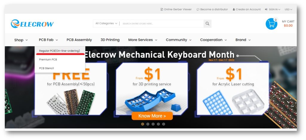 ELECROW公式サイトメニューページ